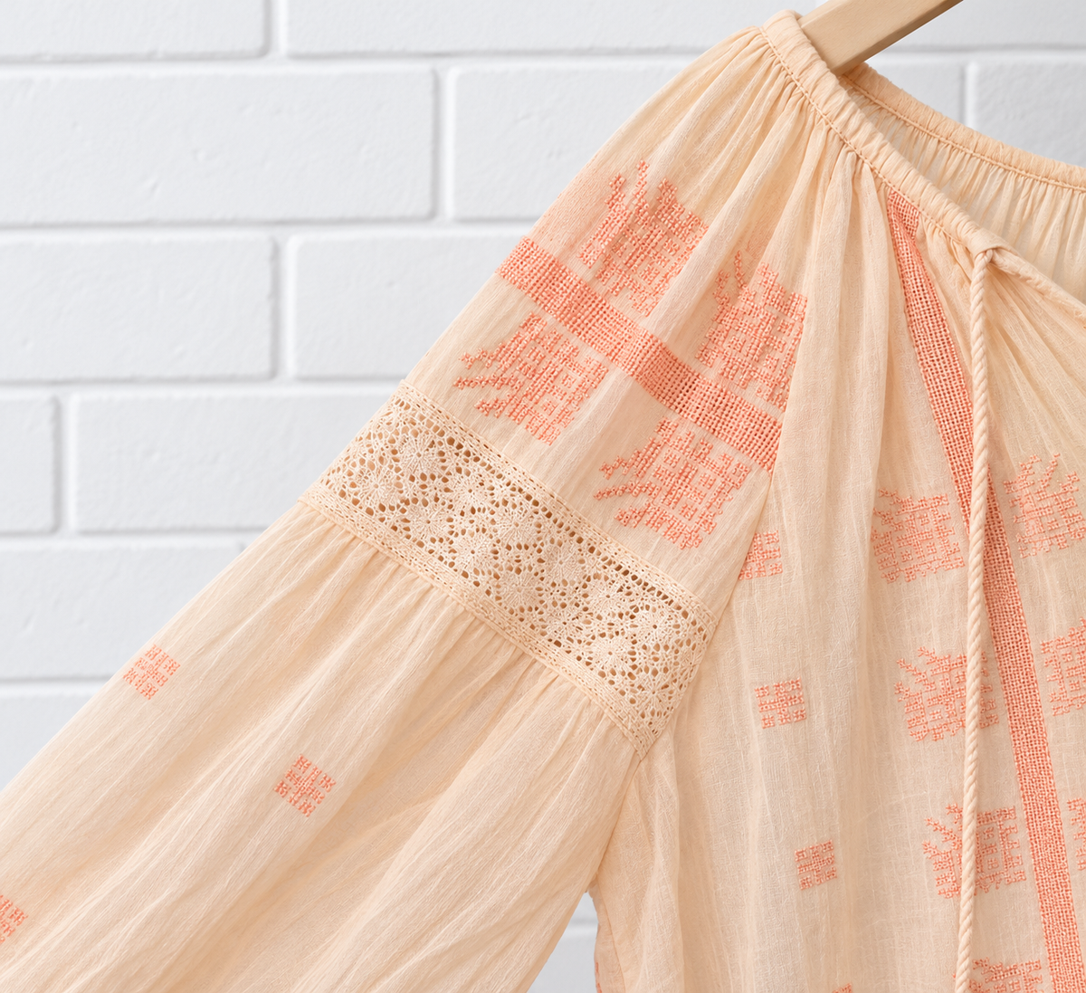 Love Sam Embroidered Peasant Blouse- S