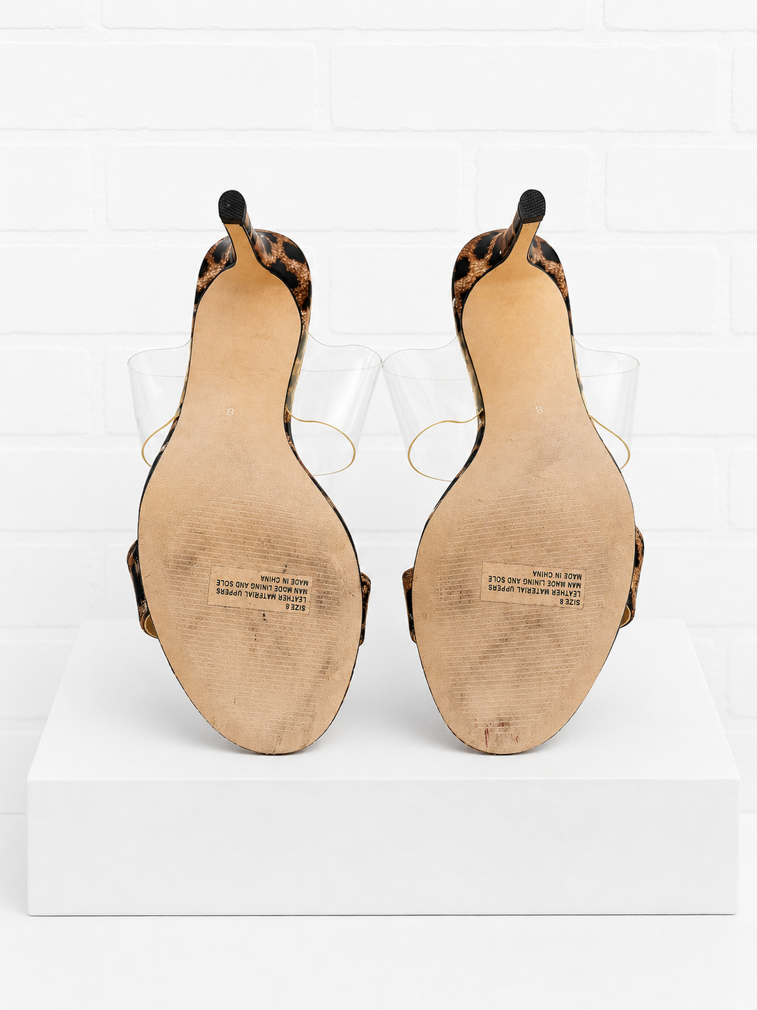 Neiman Marcus "Disco" Leopard-Print Transparent Strap Sandals- 8