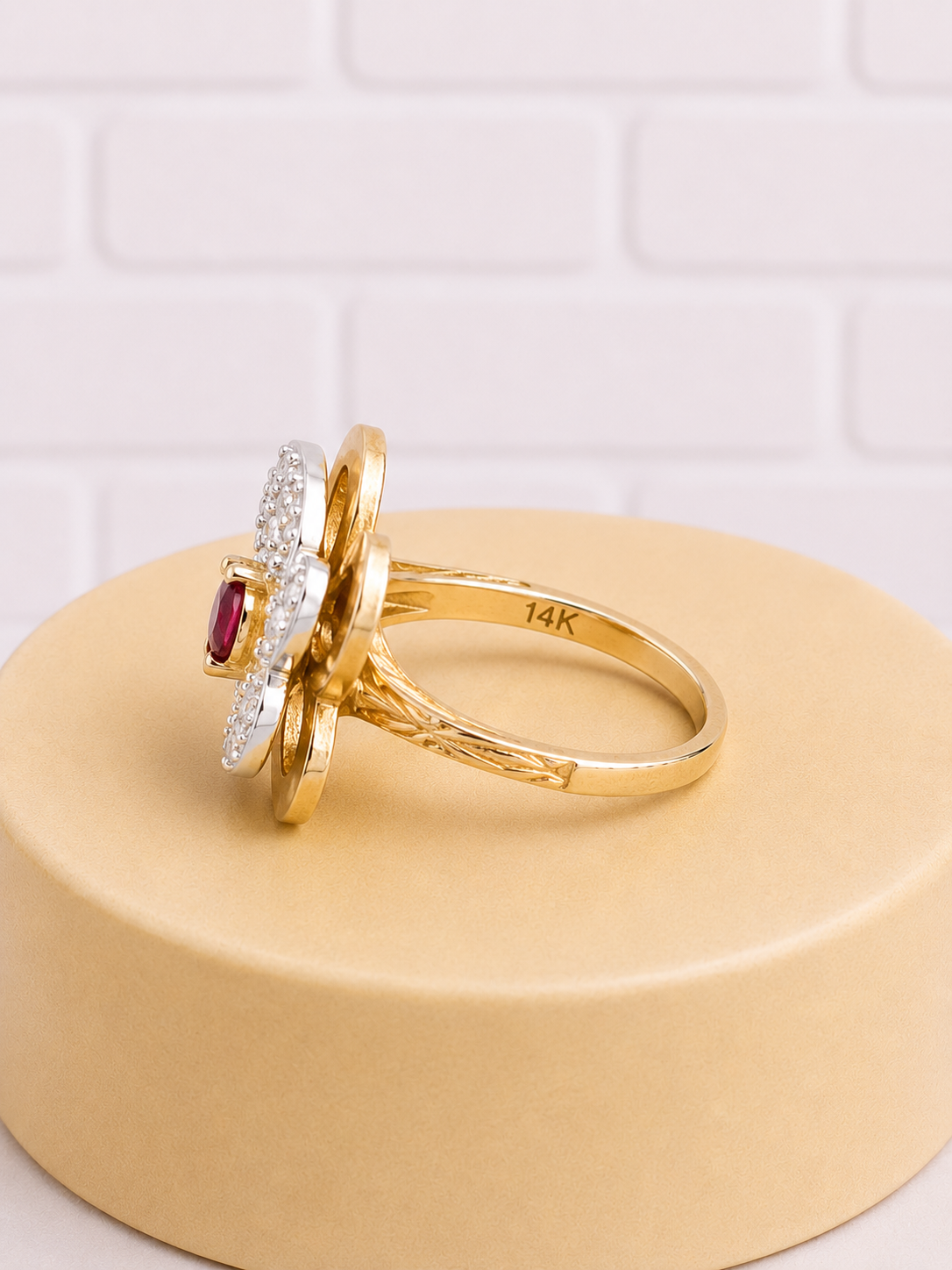 14K Gold Ruby & Diamond Butterfly Ring — Size 4.25