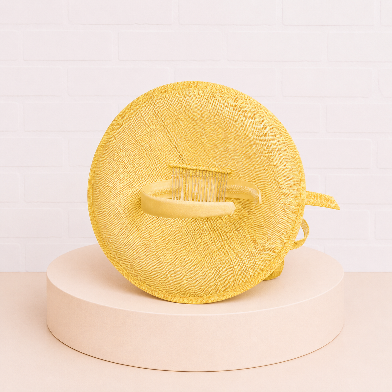Cynthia Yellow Sinamay Pillbox Hat with Silk Flowers & Feathers