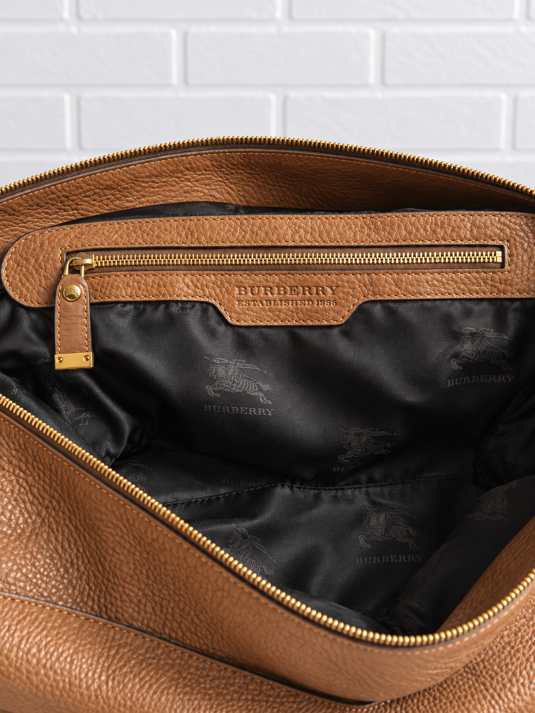Burberry Embossed Leather Crest Hobo Tote – Brown