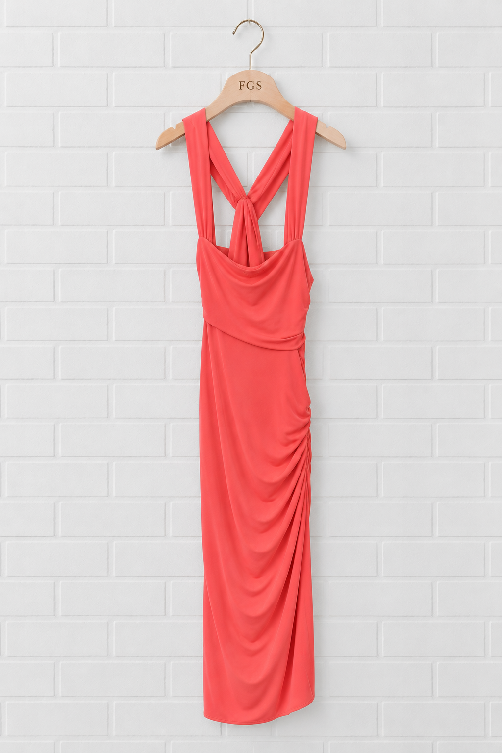 Halston Cross Strap Ruched Jersey Dress- M