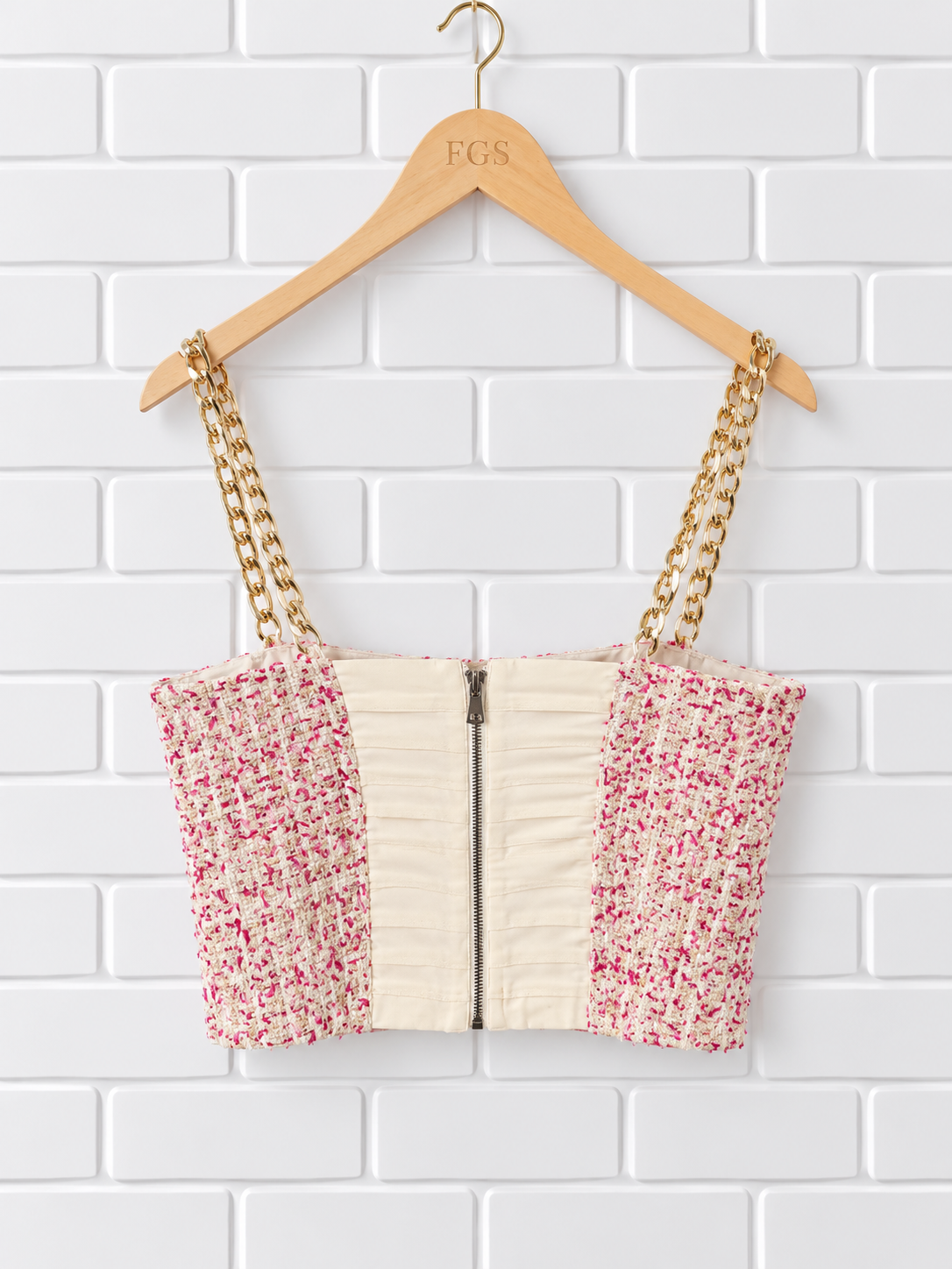 Alice + Olivia Cristi Chain Strap Tweed Crop Top- 8