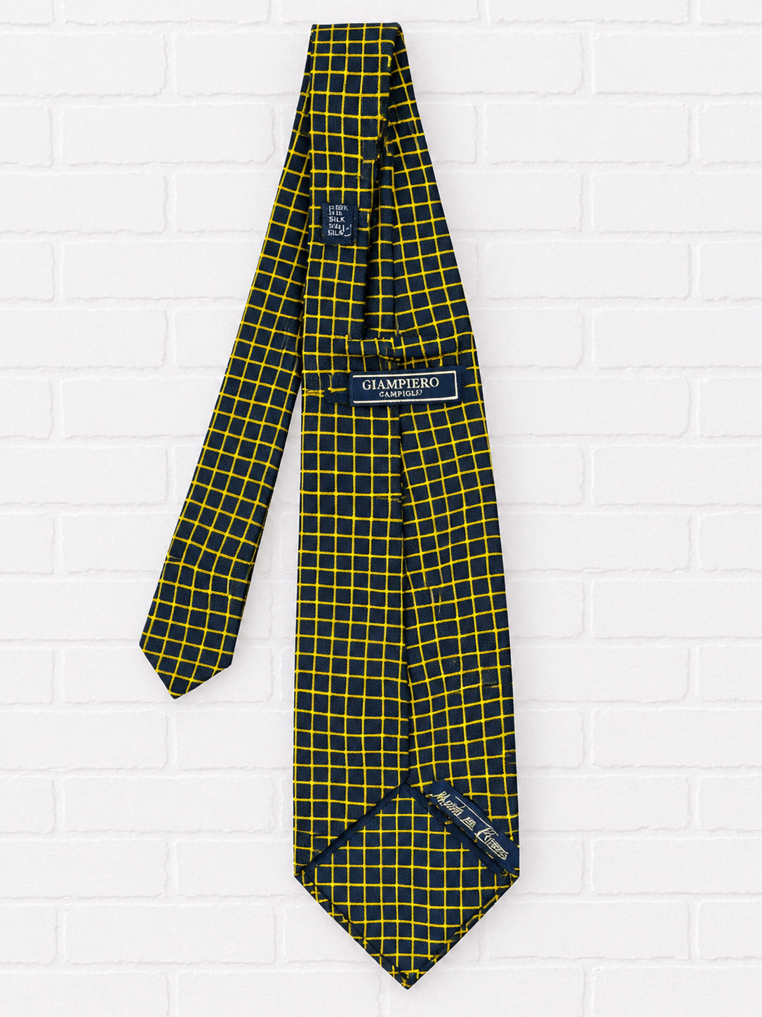 Giampiero Geometric Silk Necktie – Navy Blue & Gold