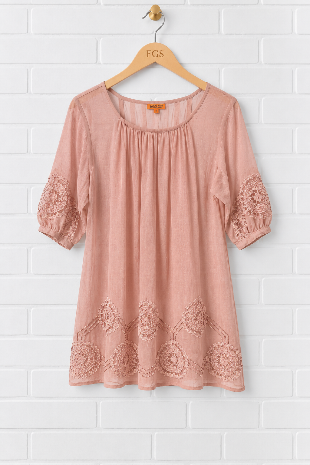 Chan Luu Cotton Voile Embroidered Lace Tunic Dress- M