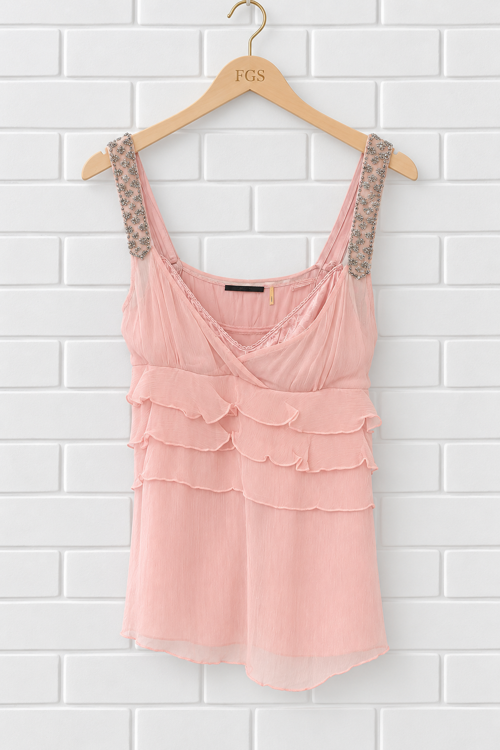Elie Tahari Sequin-Strap Silk Tiered Camisole- M