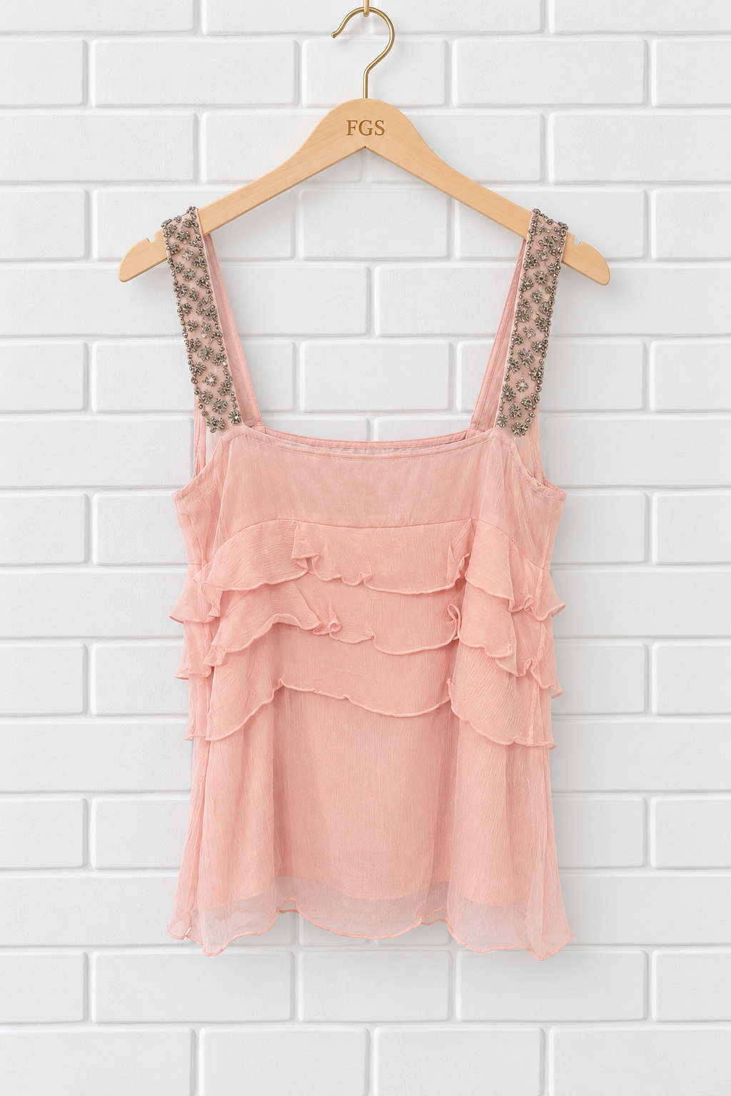 Elie Tahari Sequin-Strap Silk Tiered Camisole- M