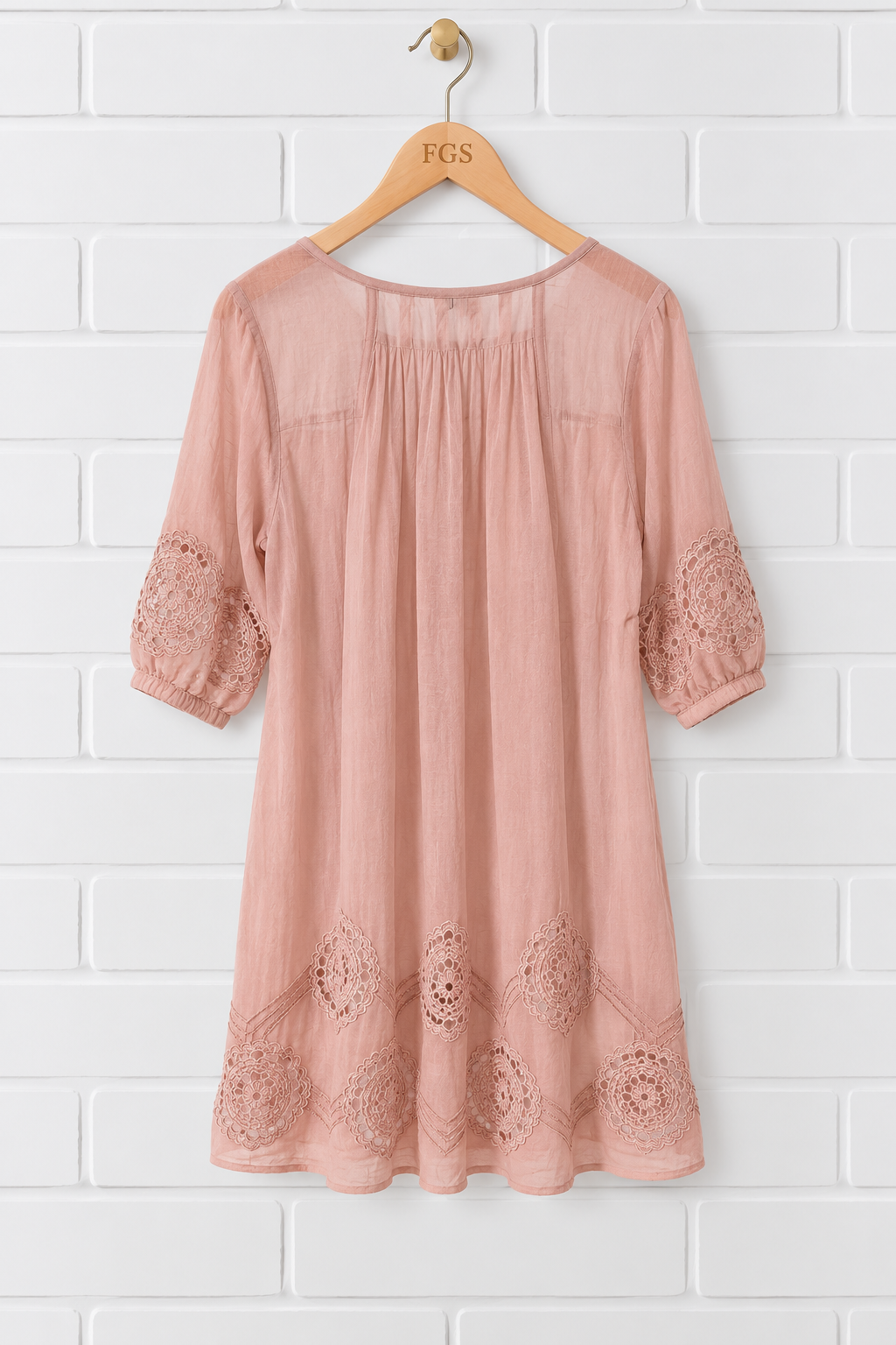 Chan Luu Cotton Voile Embroidered Lace Tunic Dress- M