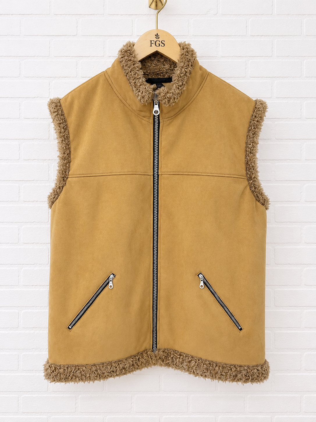 Wooly Bully Sherpa-Lined Faux Suede Vest- L