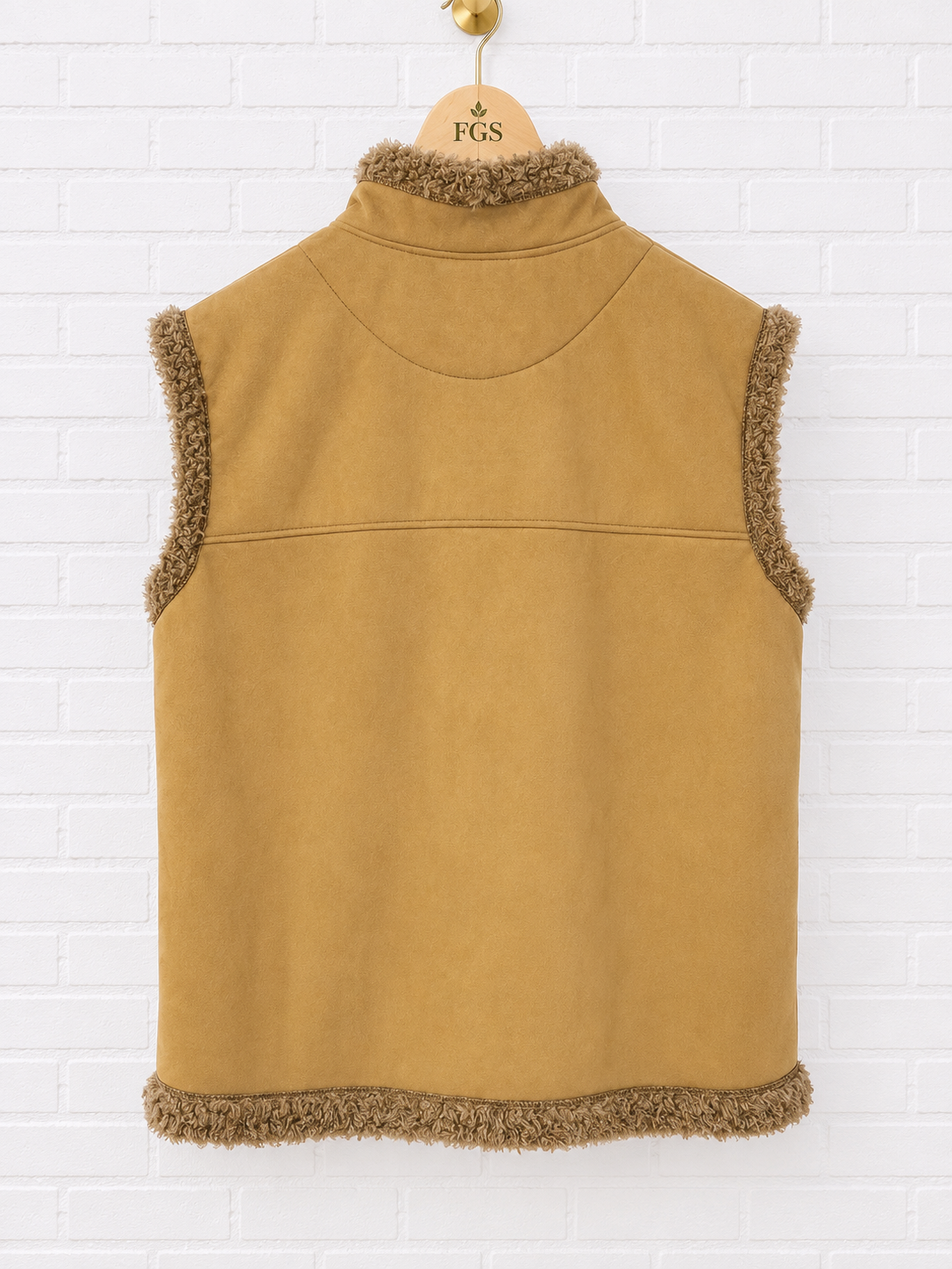 Wooly Bully Sherpa-Lined Faux Suede Vest- L