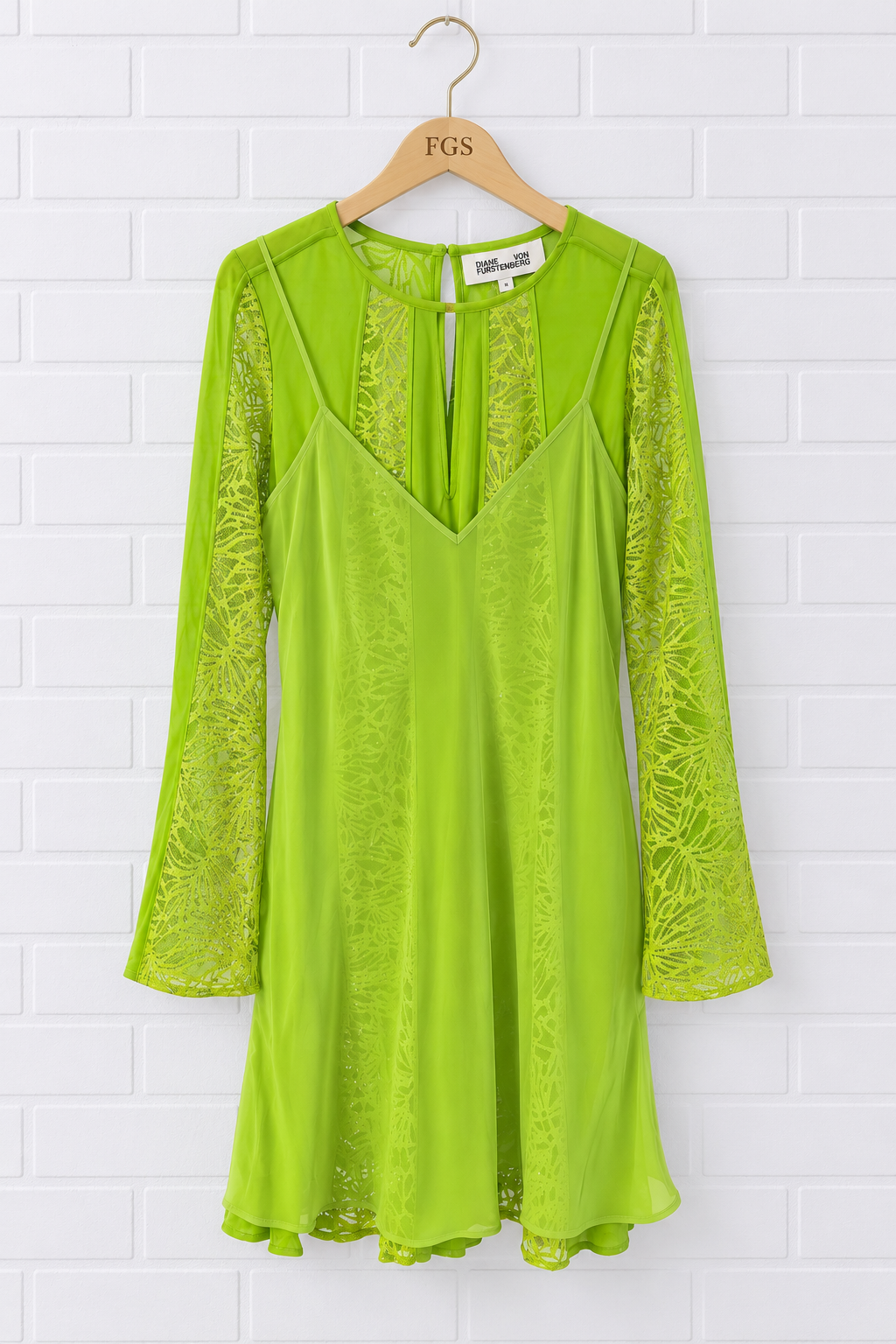 Diane von Furstenberg Anais Lace Inset Silk Mini Dress- M