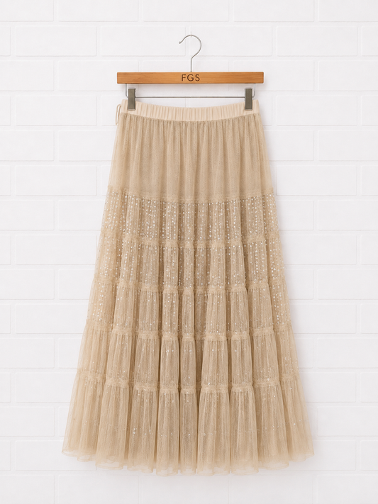 Chan Luu Sequined Tulle Maxi Skirt- M