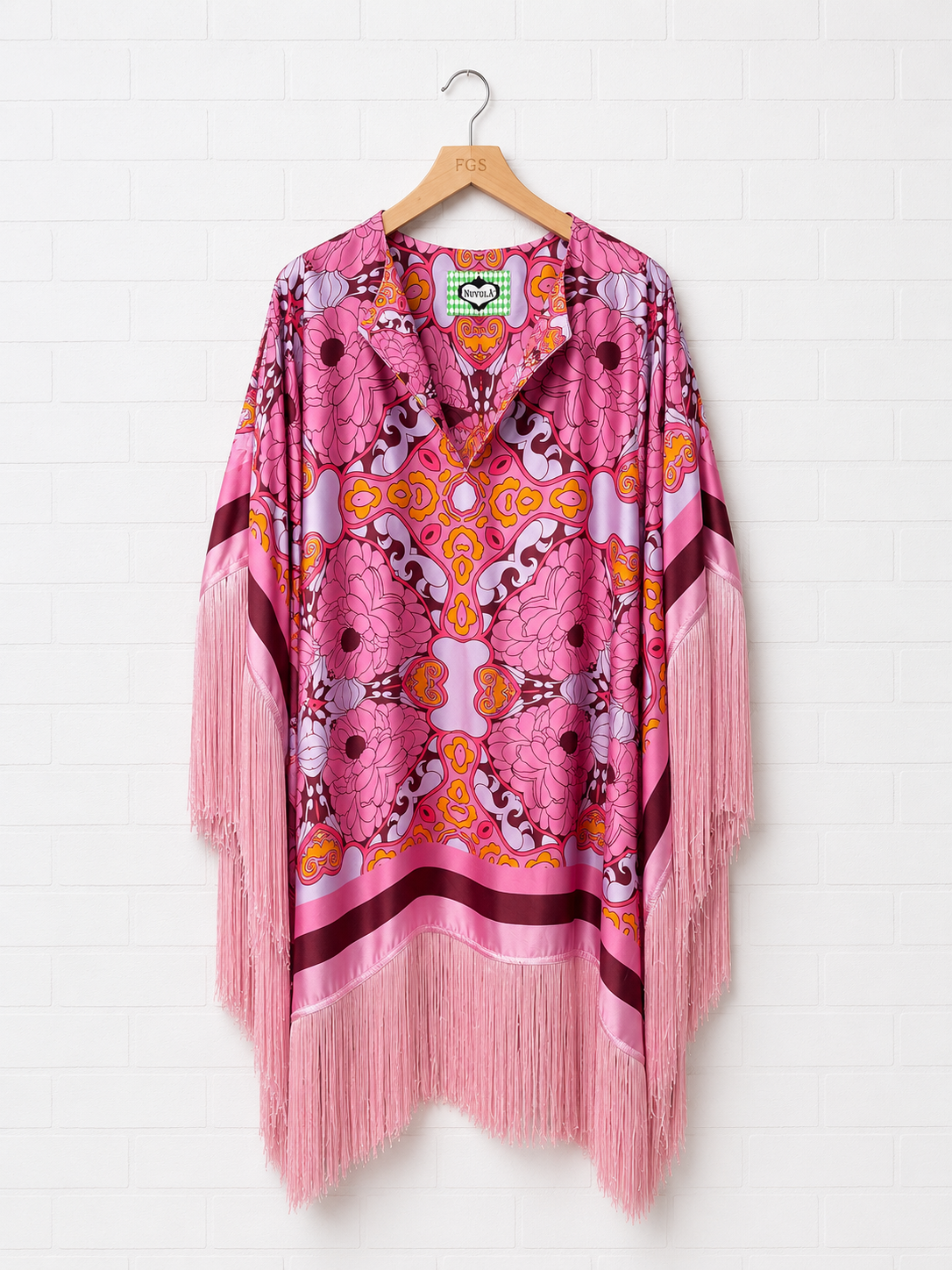 Nuvula Pink Floral Fringed Short Kaftan Dress- M