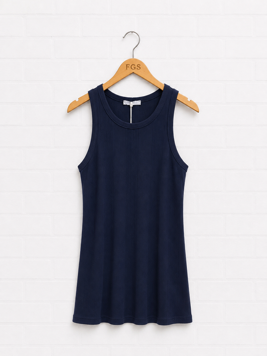 Milio Milano Ribbed Racerback Tank Navy- L