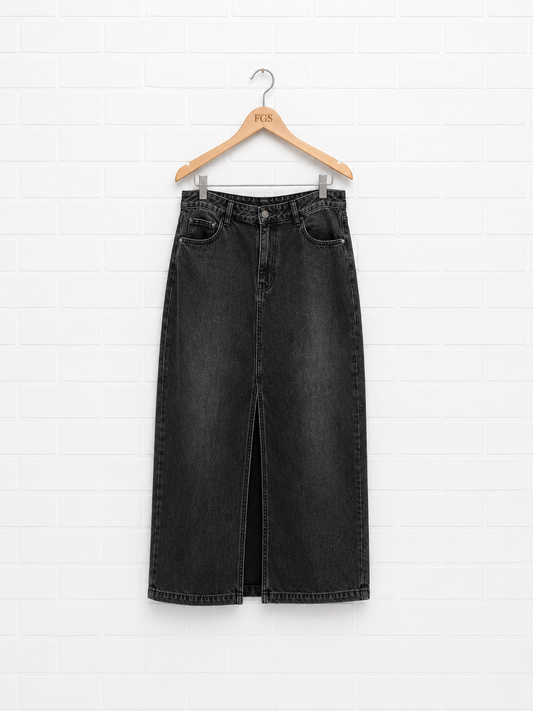 Etienne Marcel Black Denim Maxi Skirt- XL