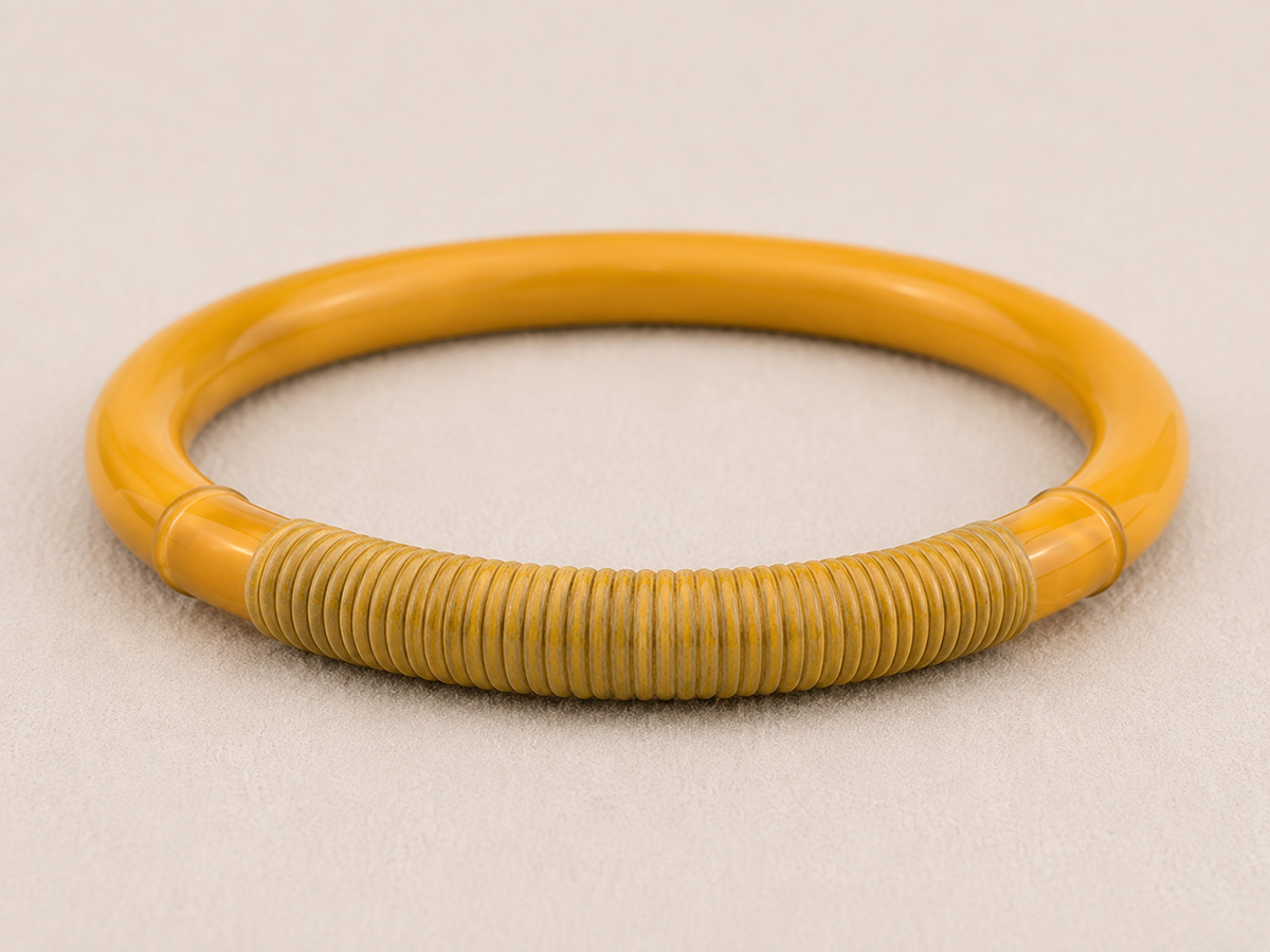 Vintage Butterscotch Bakelite Wrapped Bangle Bracelet