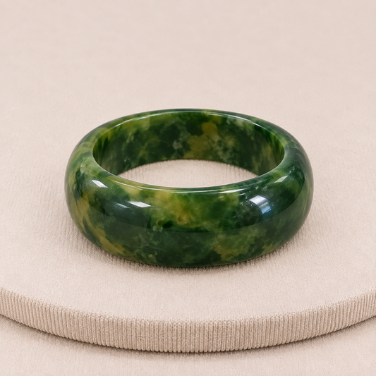 Vintage Dark Green Marbled Bakelite Wide Bangle