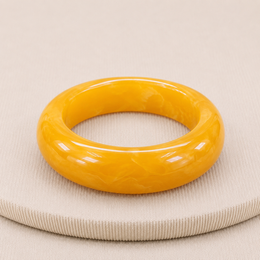 Vintage Golden Yellow Bakelite Wide Bangle Bracelet