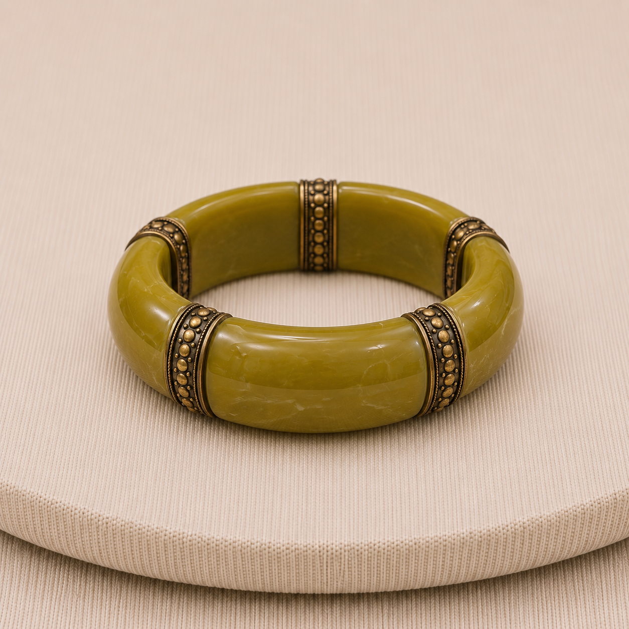 Vintage Olive Green Bakelite Embellished Wide Bangle