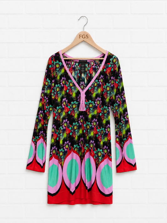 Custo Barcelona Multi Color Floral Parrot Dress- 3