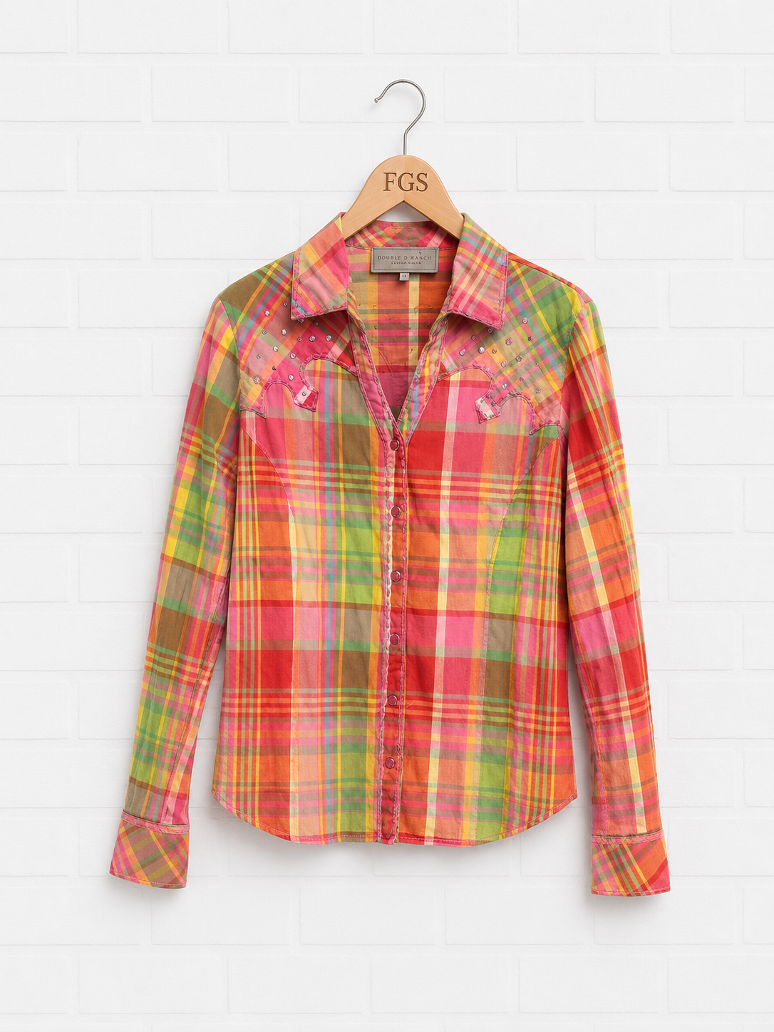 Double D Ranch Embellished Madras Western Shirt- L