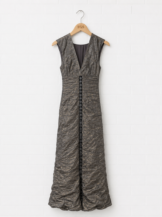 Nicole Miller Crinkle Metallic Gown