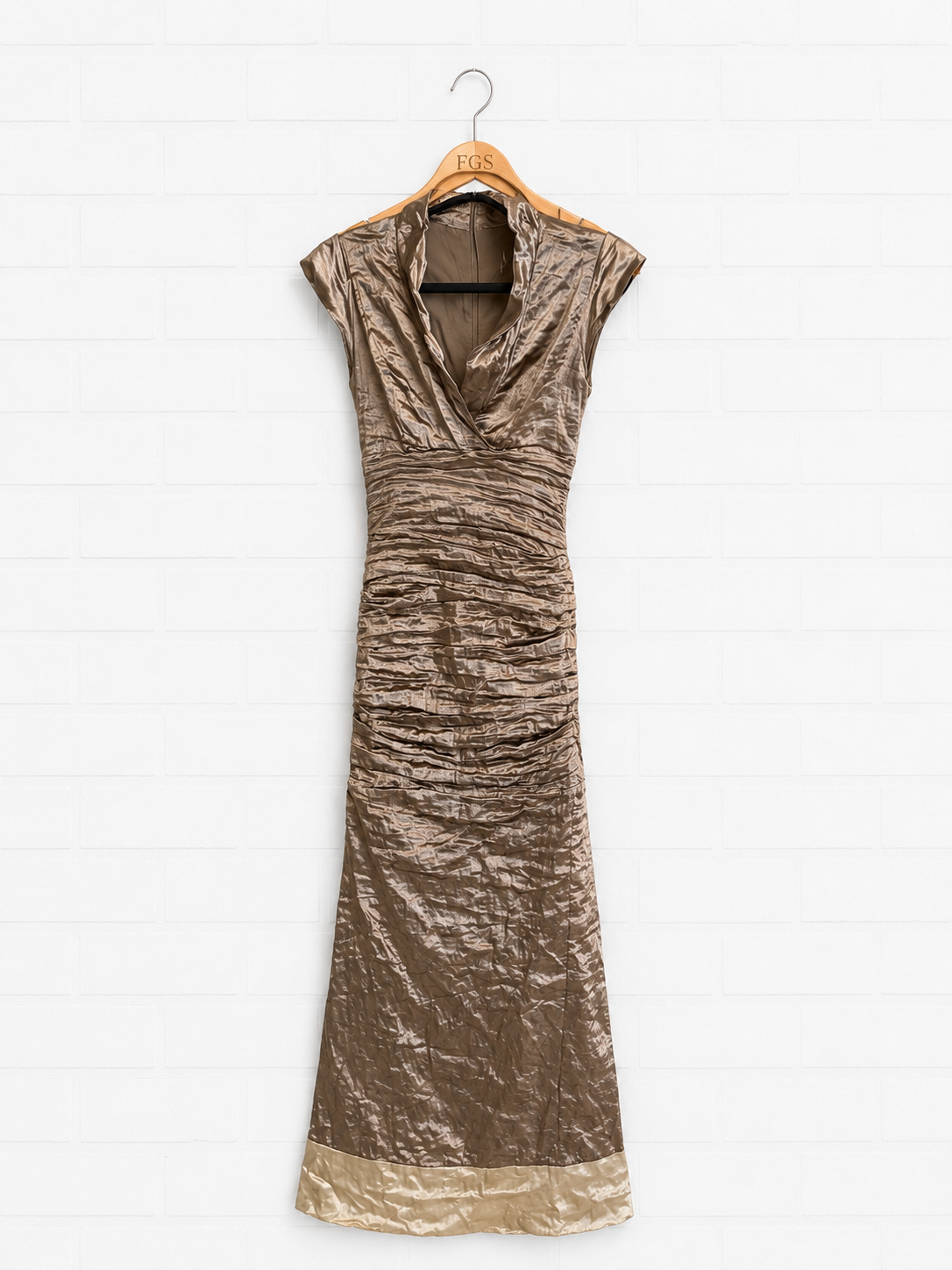 Nicole Miller Metallic Crinkle Ruched Gown- 6