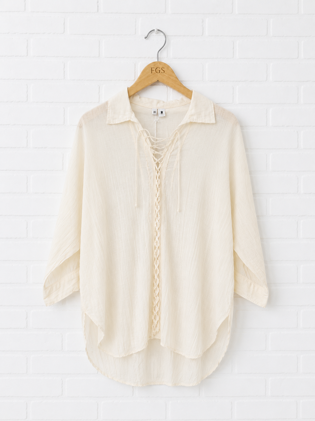 European Culture Lace Up Peasant Blouse- XL