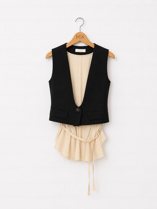 Chloe Layered Silk & Virgin Wool Tailored Vest Top-38