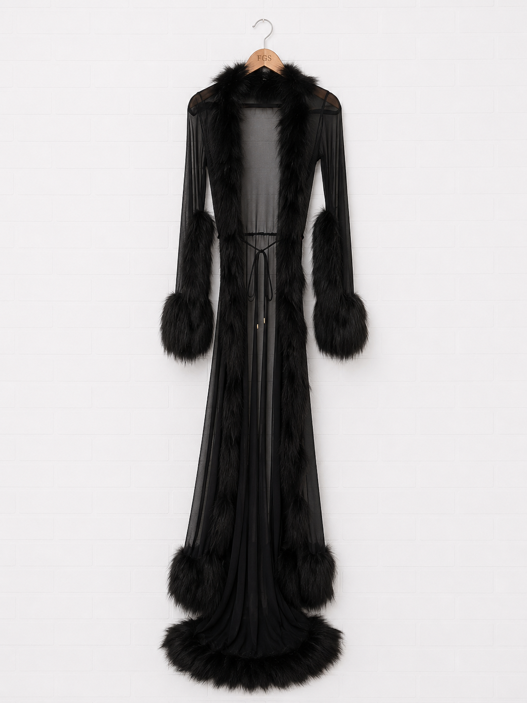 Catherine D'Lish Sheer Marabou Dressing Gown