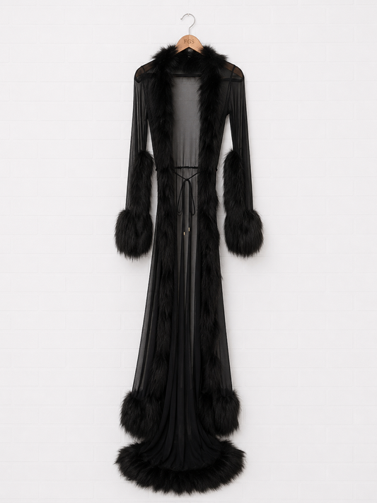 Catherine D'Lish Sheer Marabou Dressing Gown