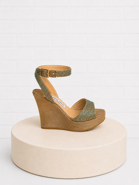 Jimmy Choo Crystal Embellished Shimmer Wedge- 39