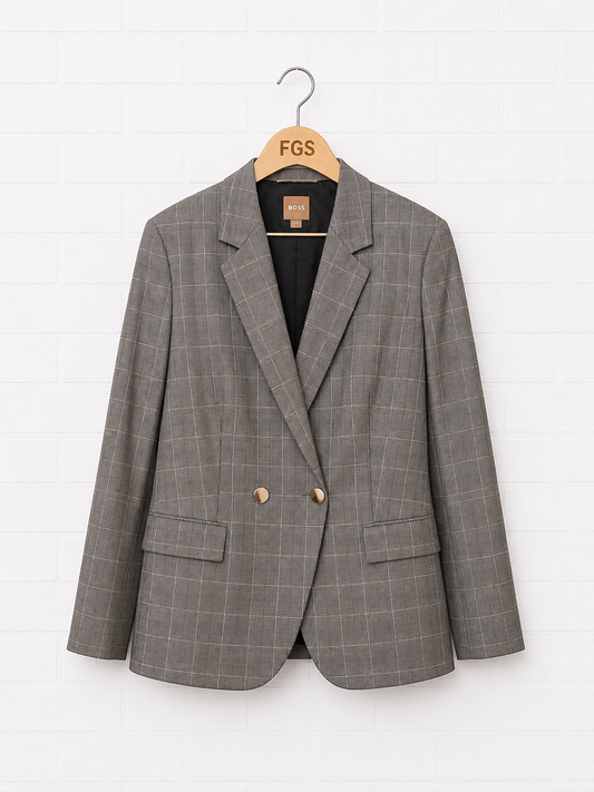 BOSS Glen Plaid Double Breasted Blazer- 10