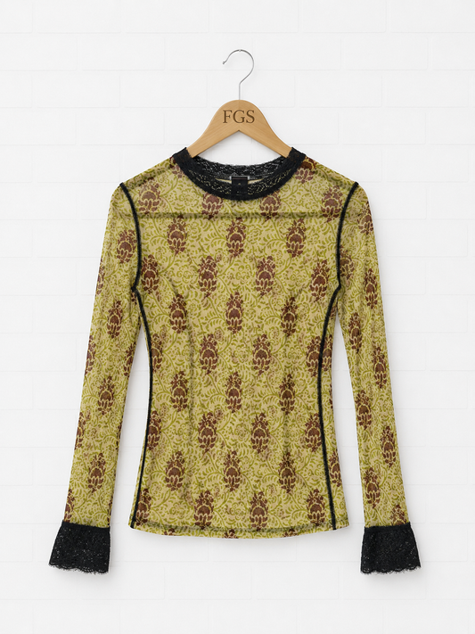Jean Paul Gaultier Classique Arabesque Print Mesh Top- M