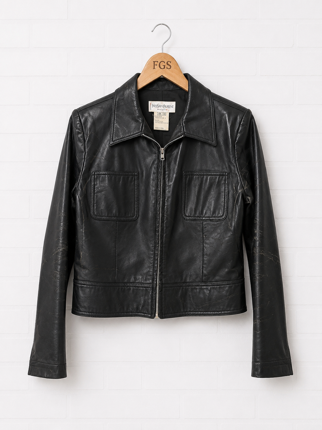Yves Saint Laurent Black Smooth Leather Zip Jacket- 12