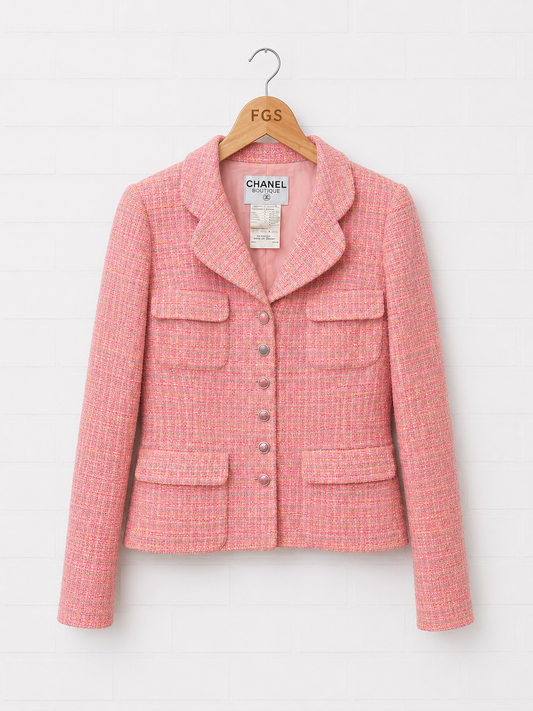 Peach Pink Tweed 4 Pocket Jacket- 42