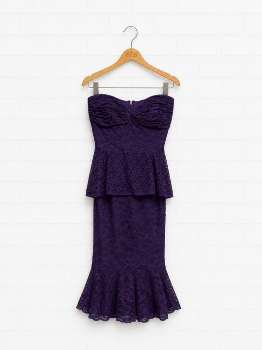 Flor et Al Strapless Heart Lace Peplum Midi Dress- 4