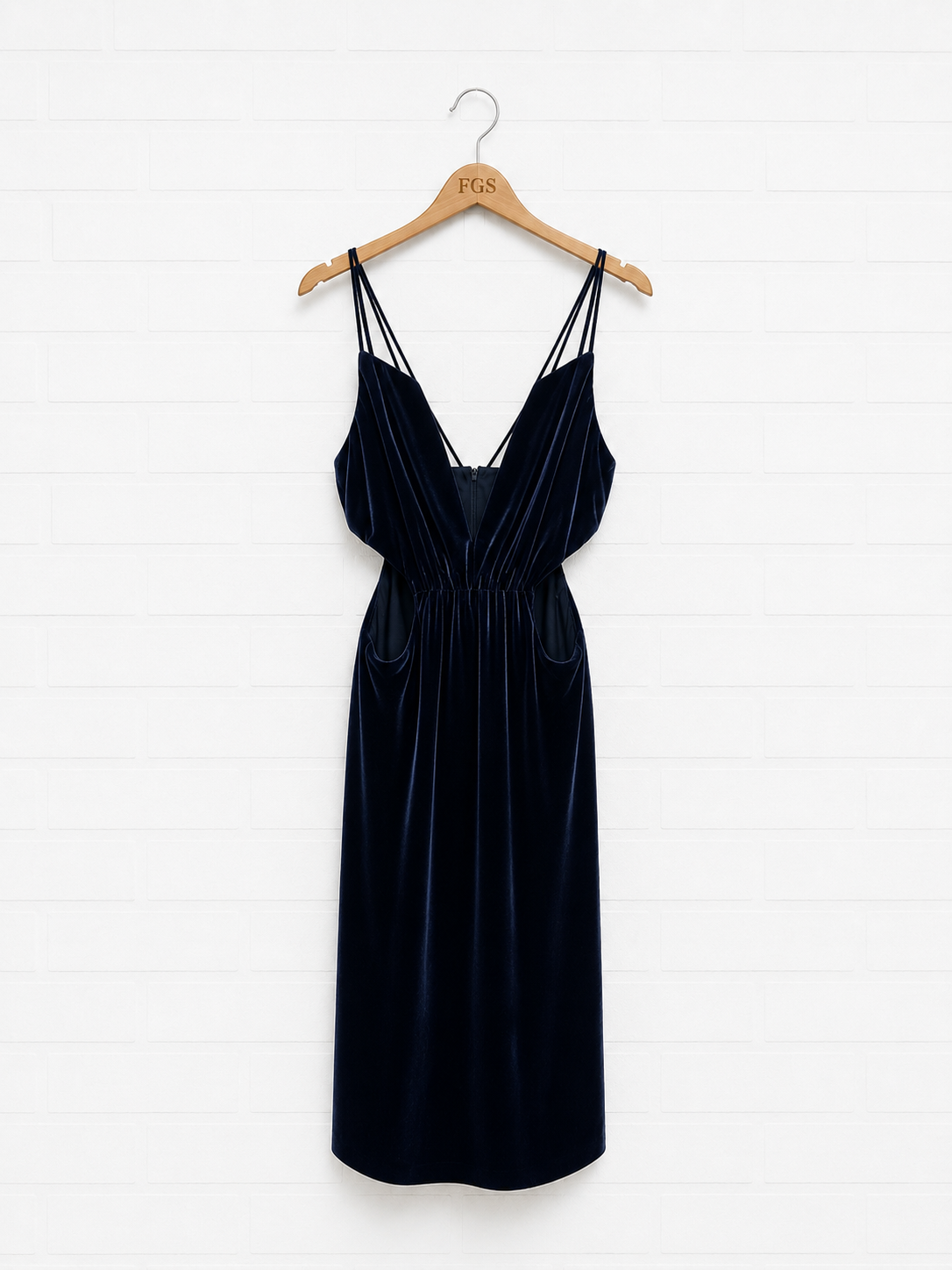 Cushnie et Ochs Multi Strap Navy Velvet Midi Dress- 6