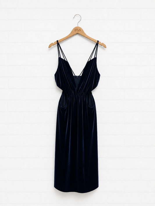 Cushnie et Ochs Multi Strap Navy Velvet Midi Dress- 6