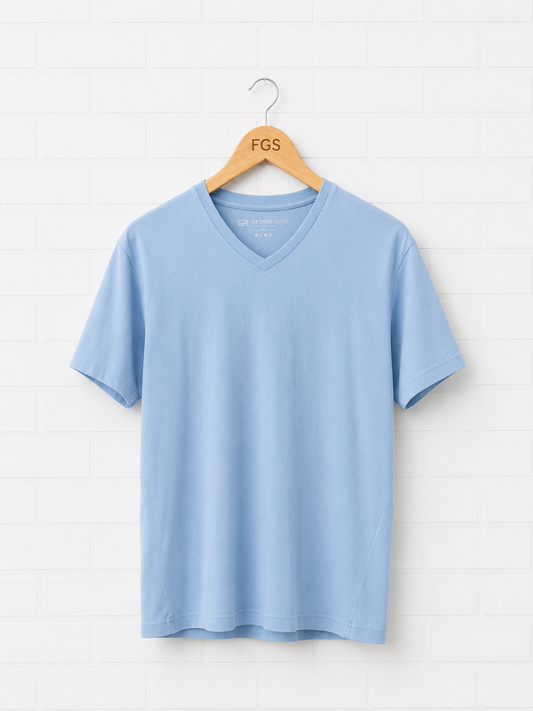 Georg Roth Luxury Pima Sky Blue V Neck- L