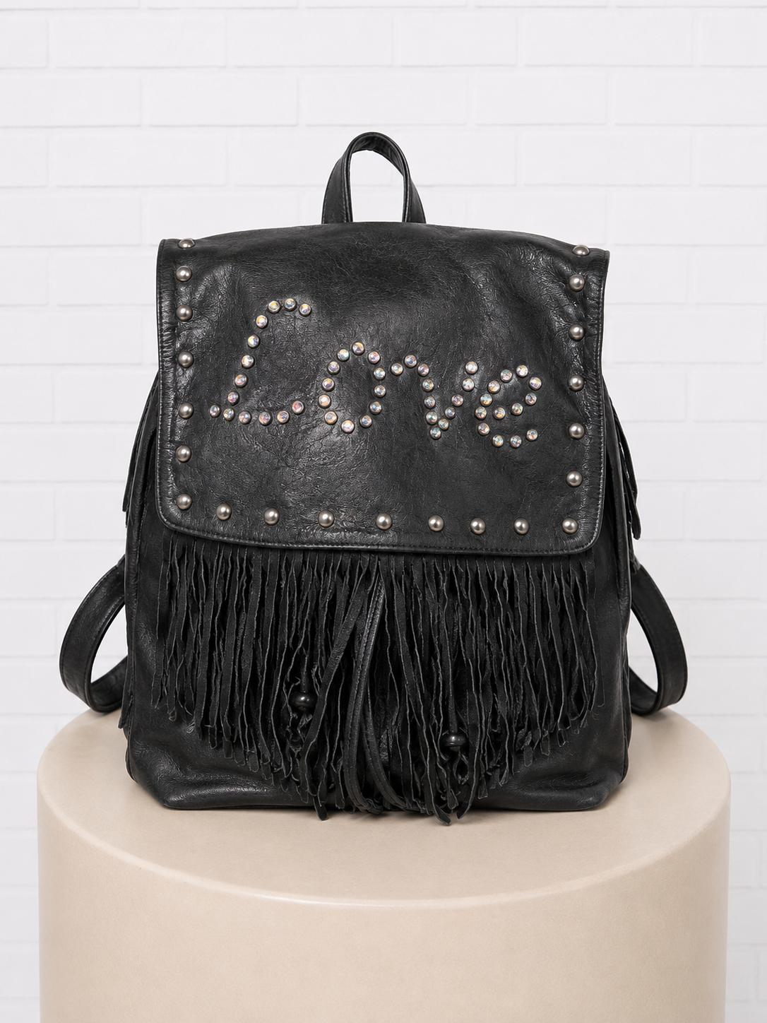 Faith Hebrews 11:1 Black Leather "Love" Backpack