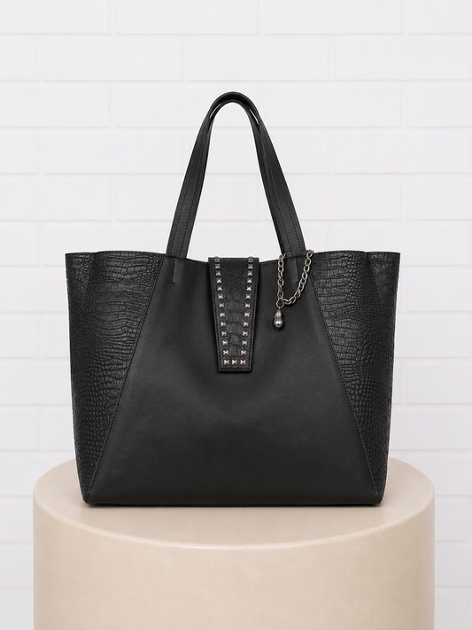Aspen True Black Croc Effect Leather Tote