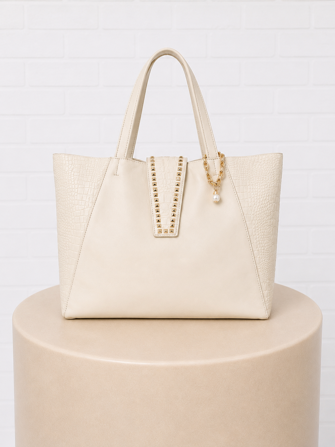 Aspen True Cream Croc Effect Leather Tote