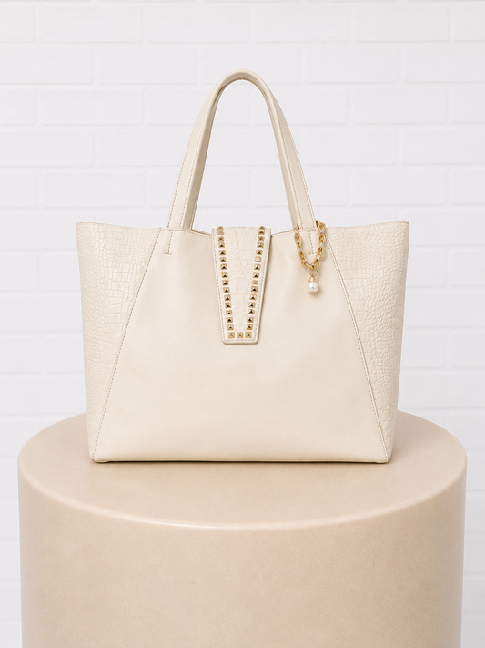 Aspen True Cream Croc Effect Leather Tote