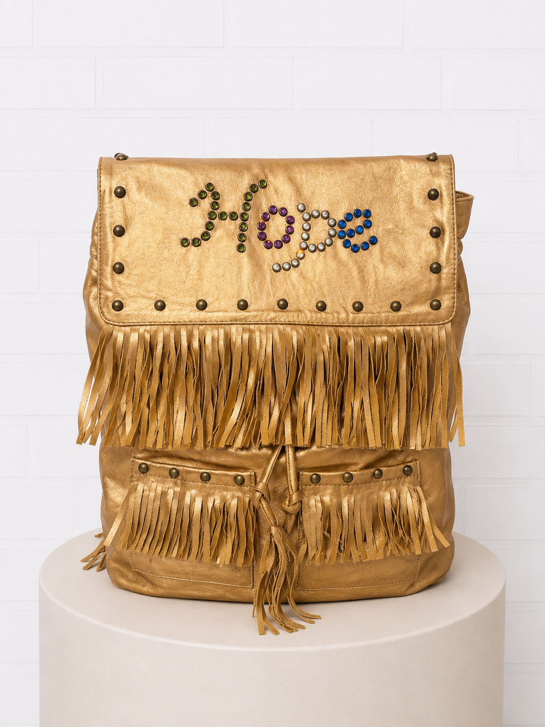 Faith Hebrews 11:1 Gold Leather "Hope" Backpack