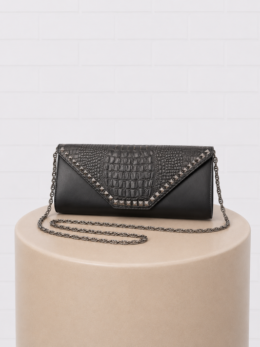 Aspen True Black Leather Clutch
