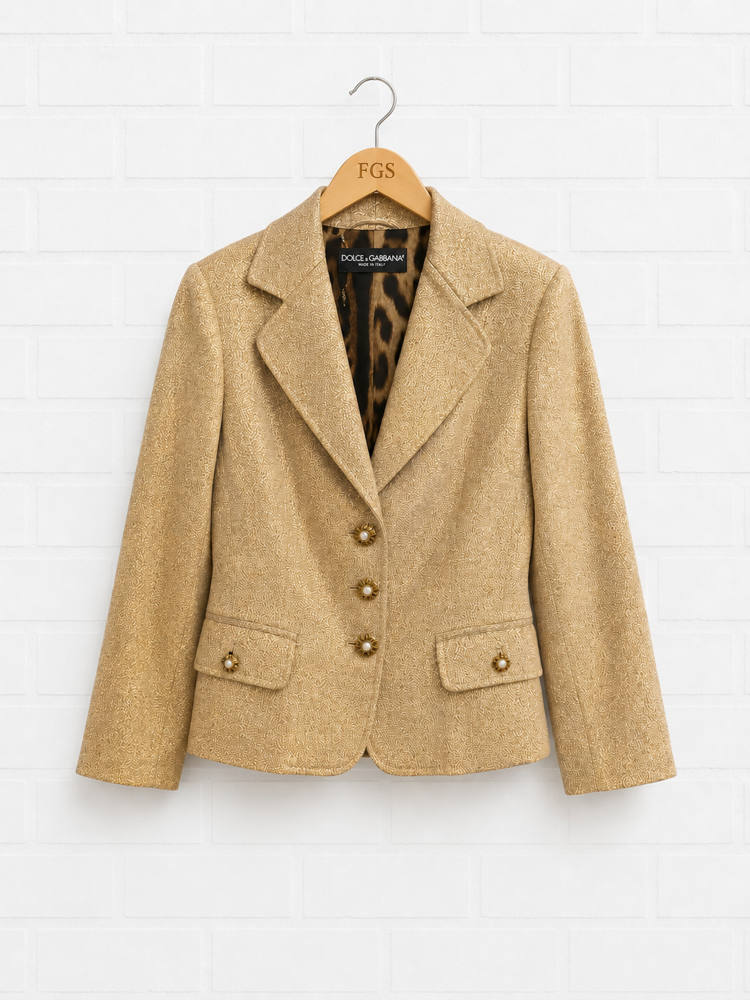 Dolce & Gabbana Matte Gold Cloque Blazer- 44