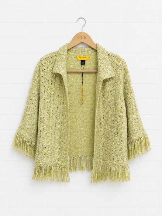 St. John Textured Open Knit Fringe Jacket- S