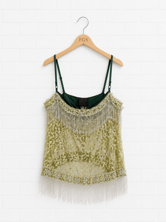 Dolce & Gabbana Beaded Fringe Metallic Lace Camisole- 42