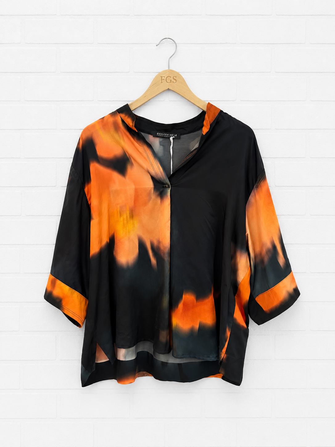 Beate Heymann Black Mandarin Satin Blouse-36